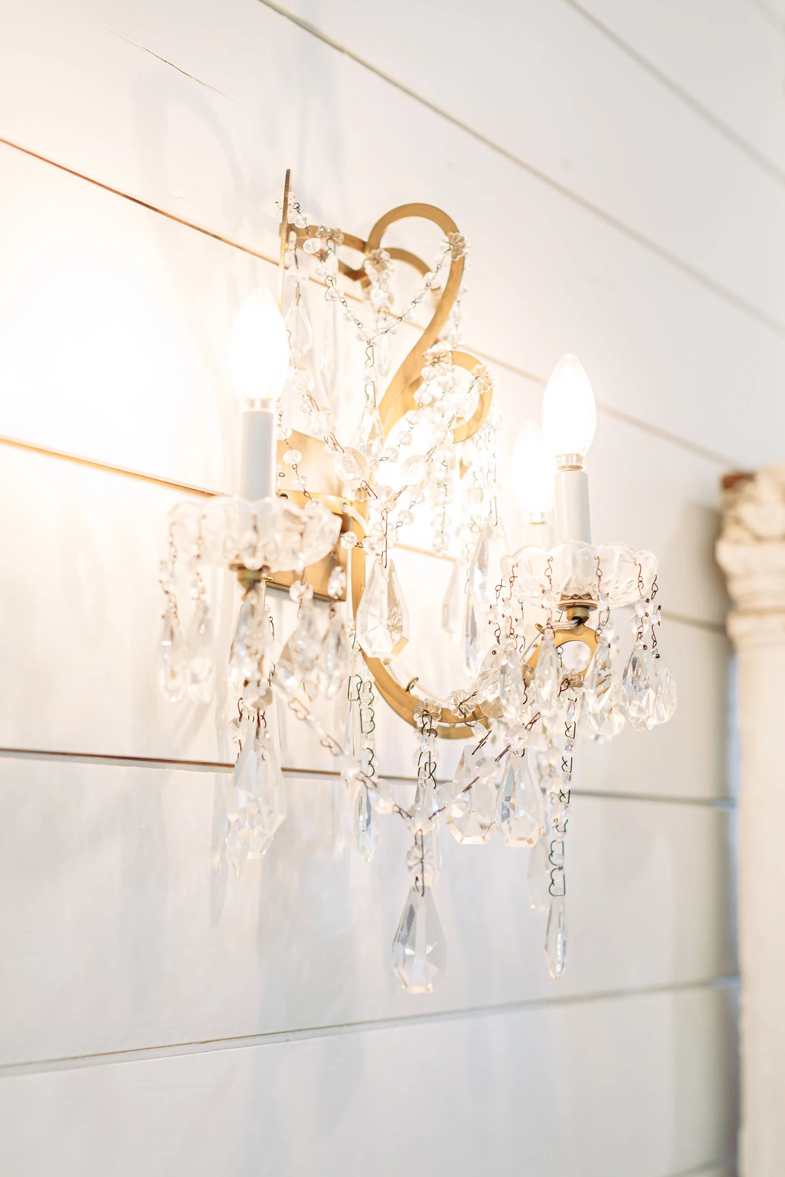 Chandelier detail inside The French Farmhouse reception area.