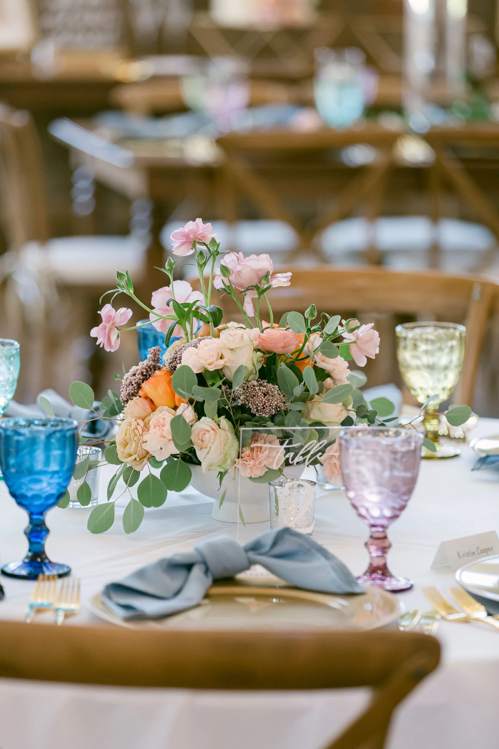 Floral reception detail inside The French Farmhouse.