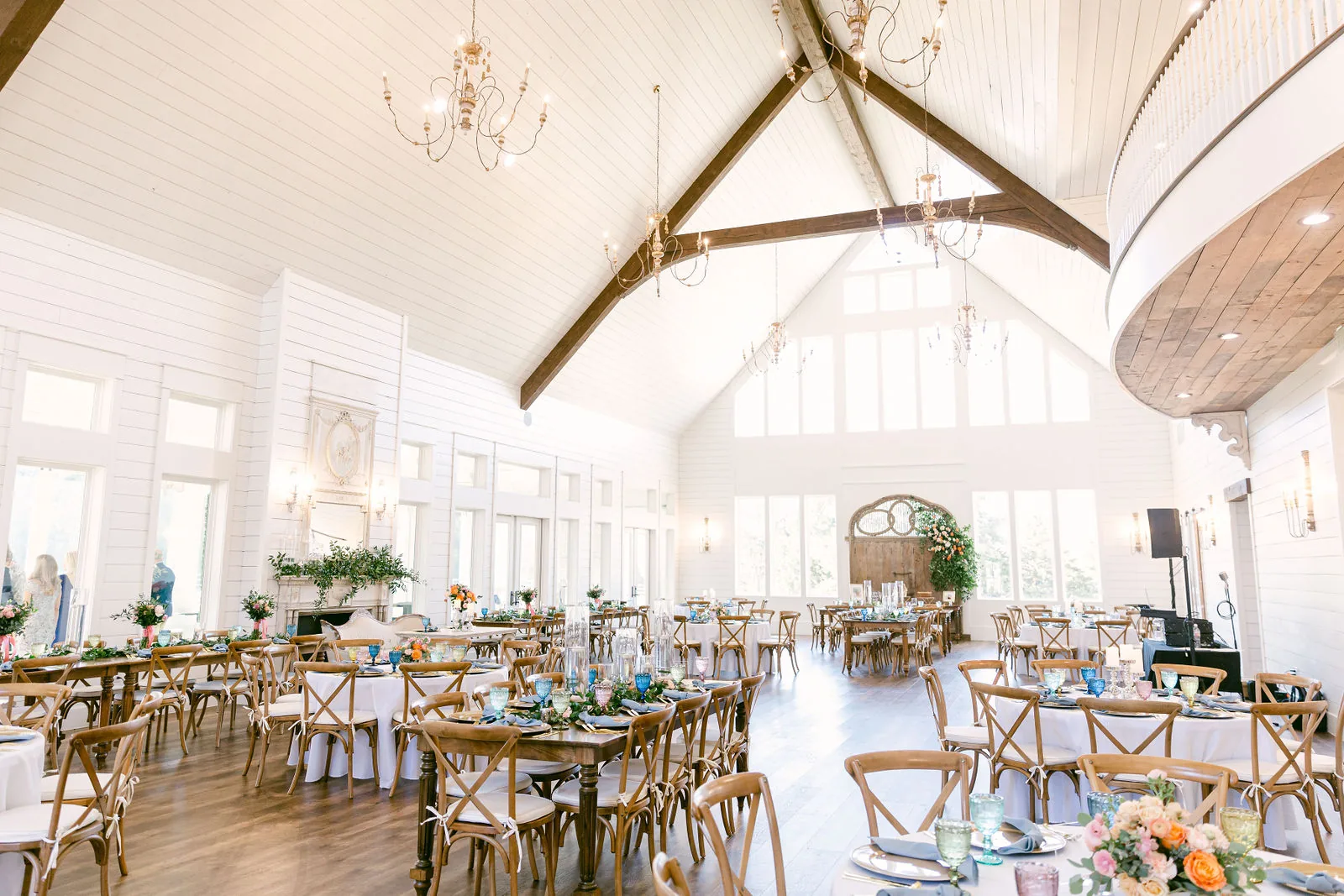 Full-width view of the daylight reception hall at The French Farmhouse.