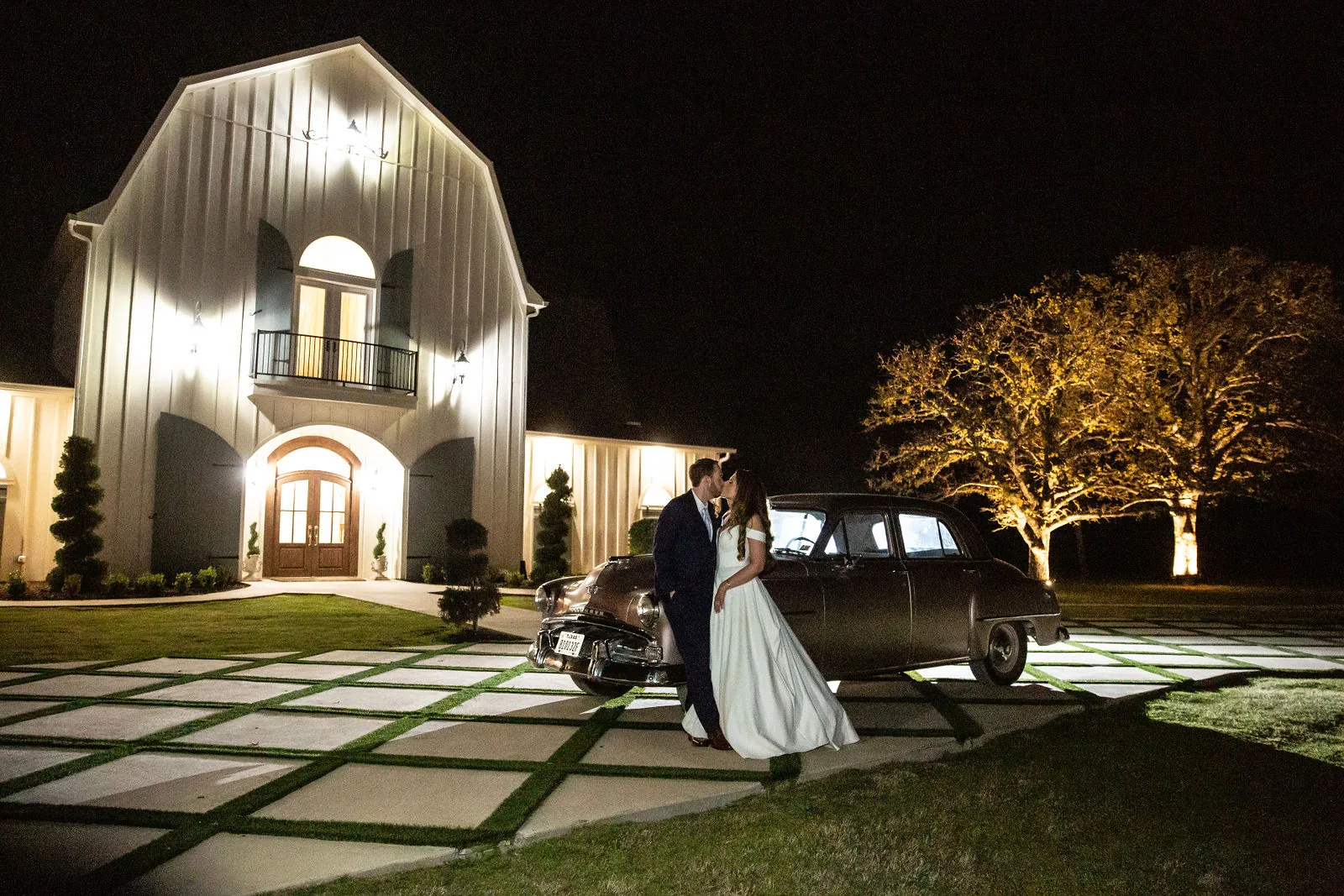 Night portrait of the couple at The French Farmhouse.