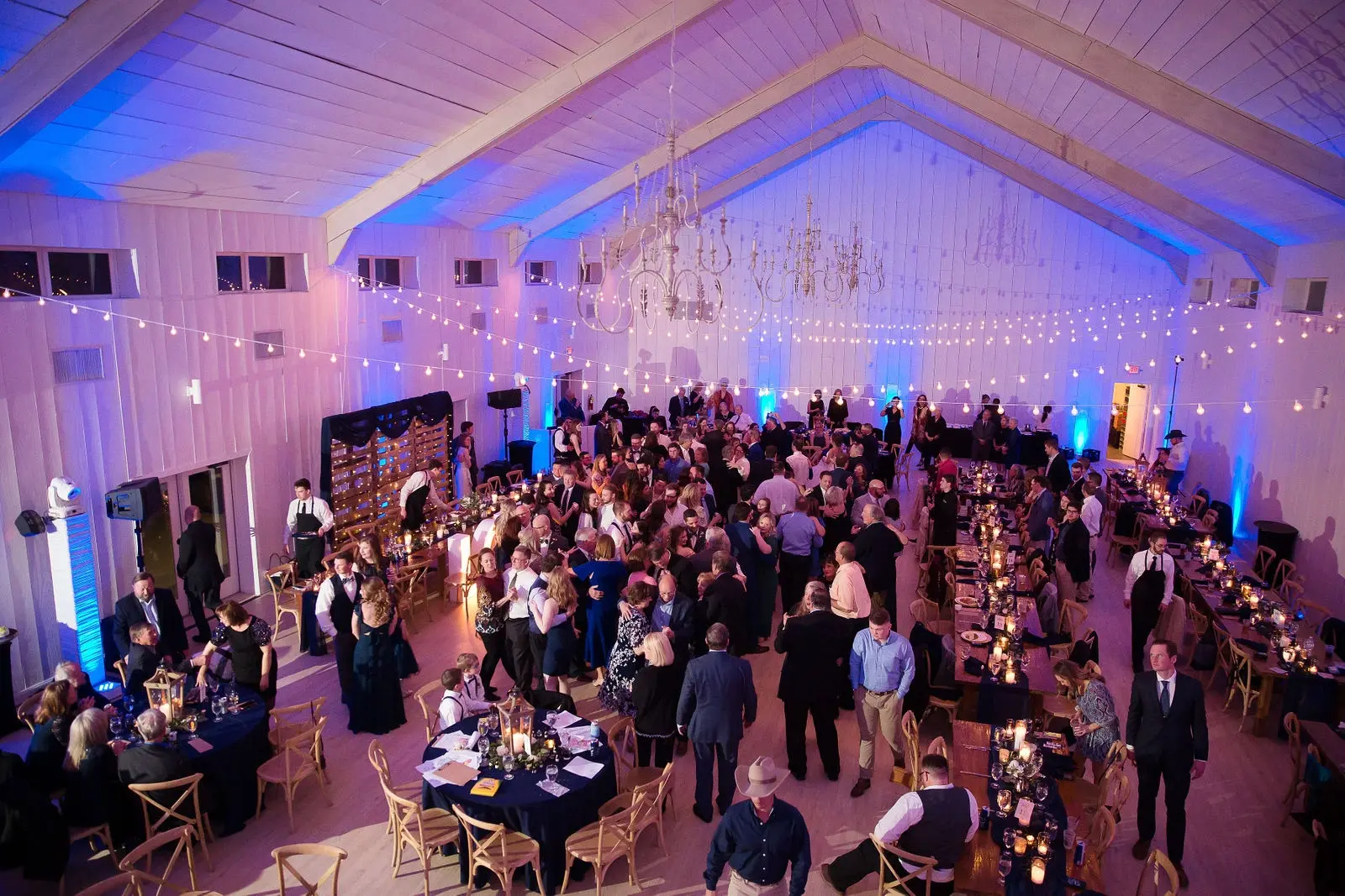 Reception lighting inside the barn at The Grand Ivory.