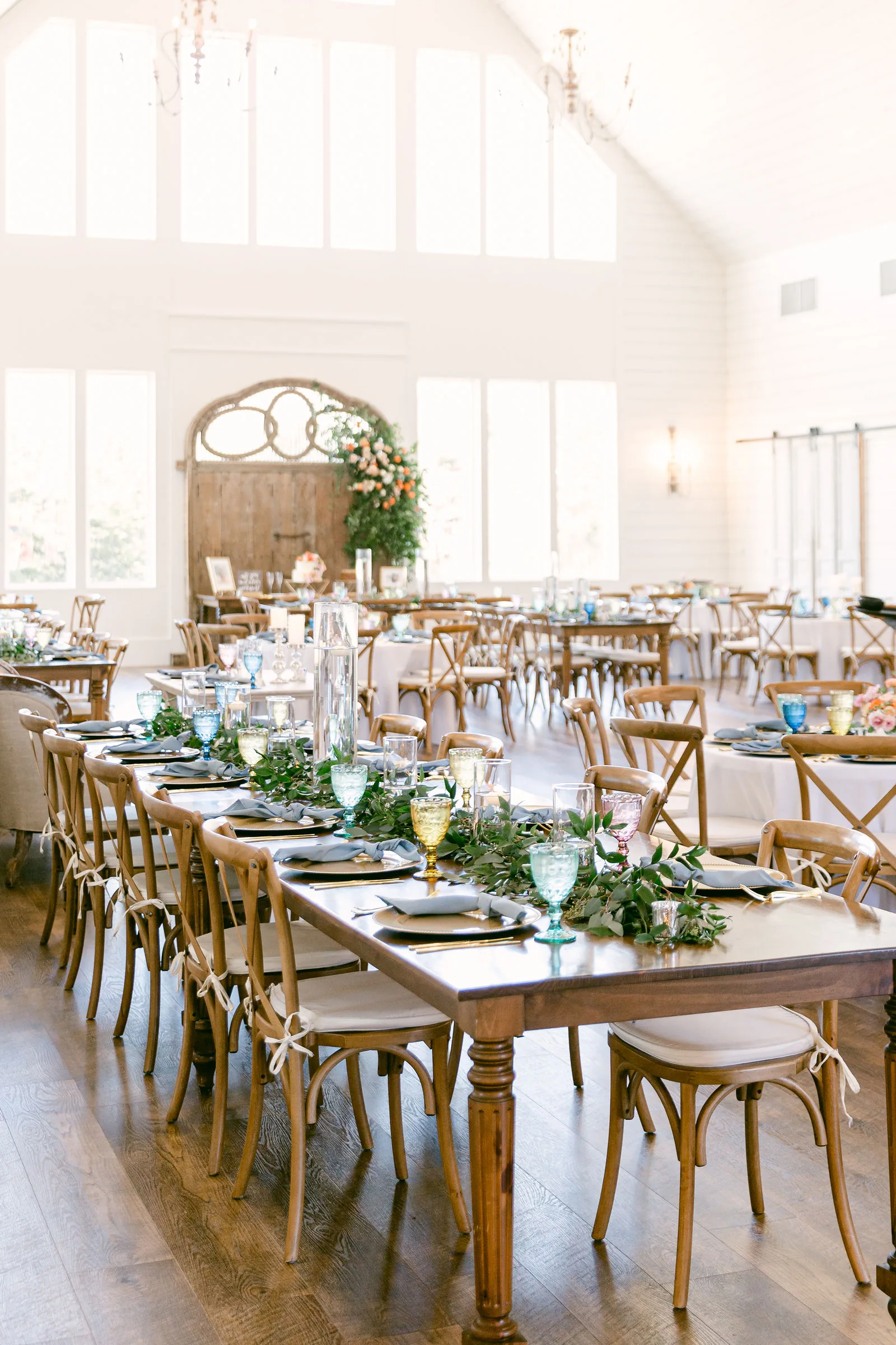Vertical reception hall table view showing the room and setup.