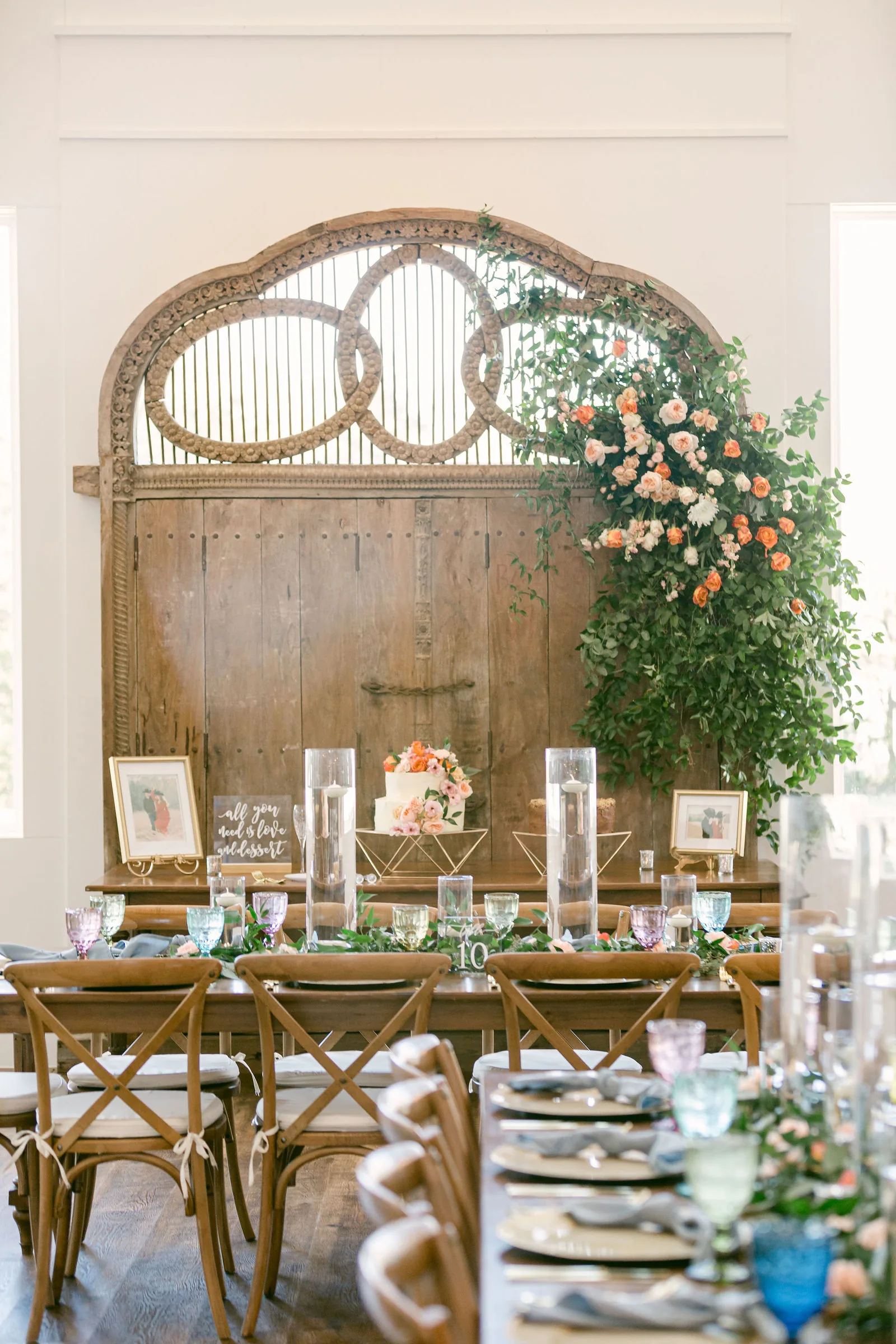 Wedding-day layout detail showing guest flow through The French Farmhouse.